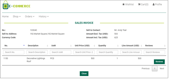 B2B Customer Web Portal - Sales Invoice